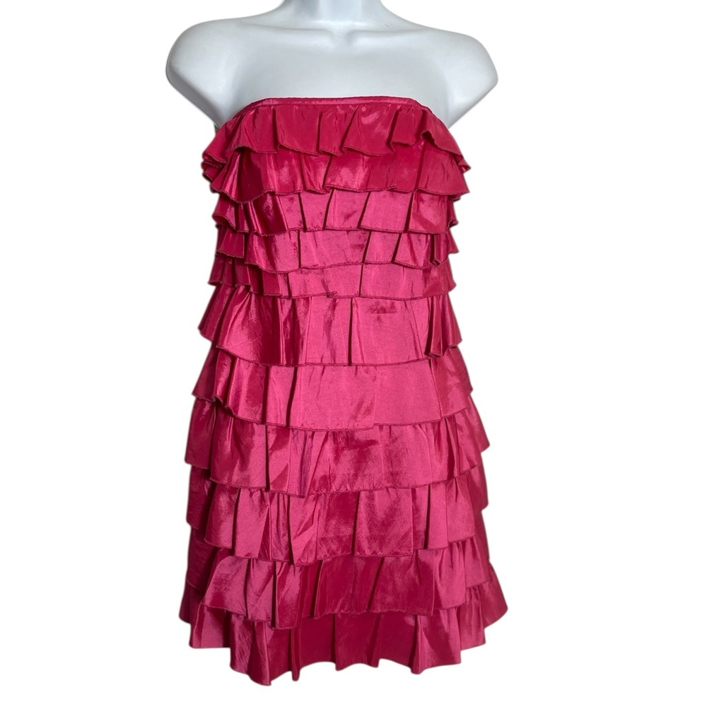 NEW Laundry By Design Dress Size 6 Bright Hot Pink Strapless Ruffle Dress 🩷🩷